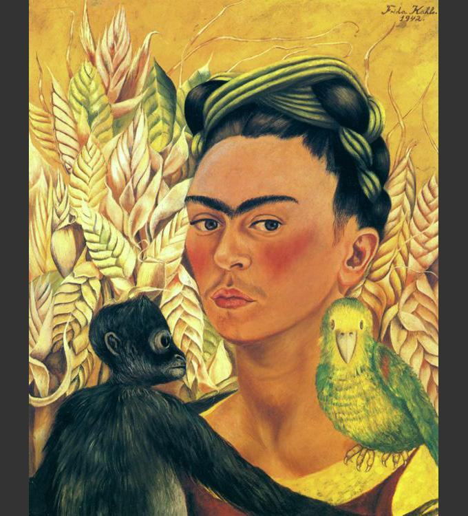 Frida Kahlo Self Portrait with Parrot